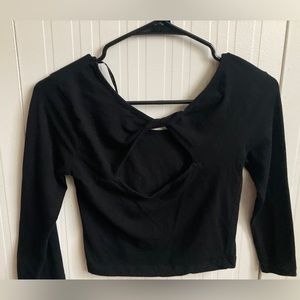 Black Long Sleeve Crop Top Open Back